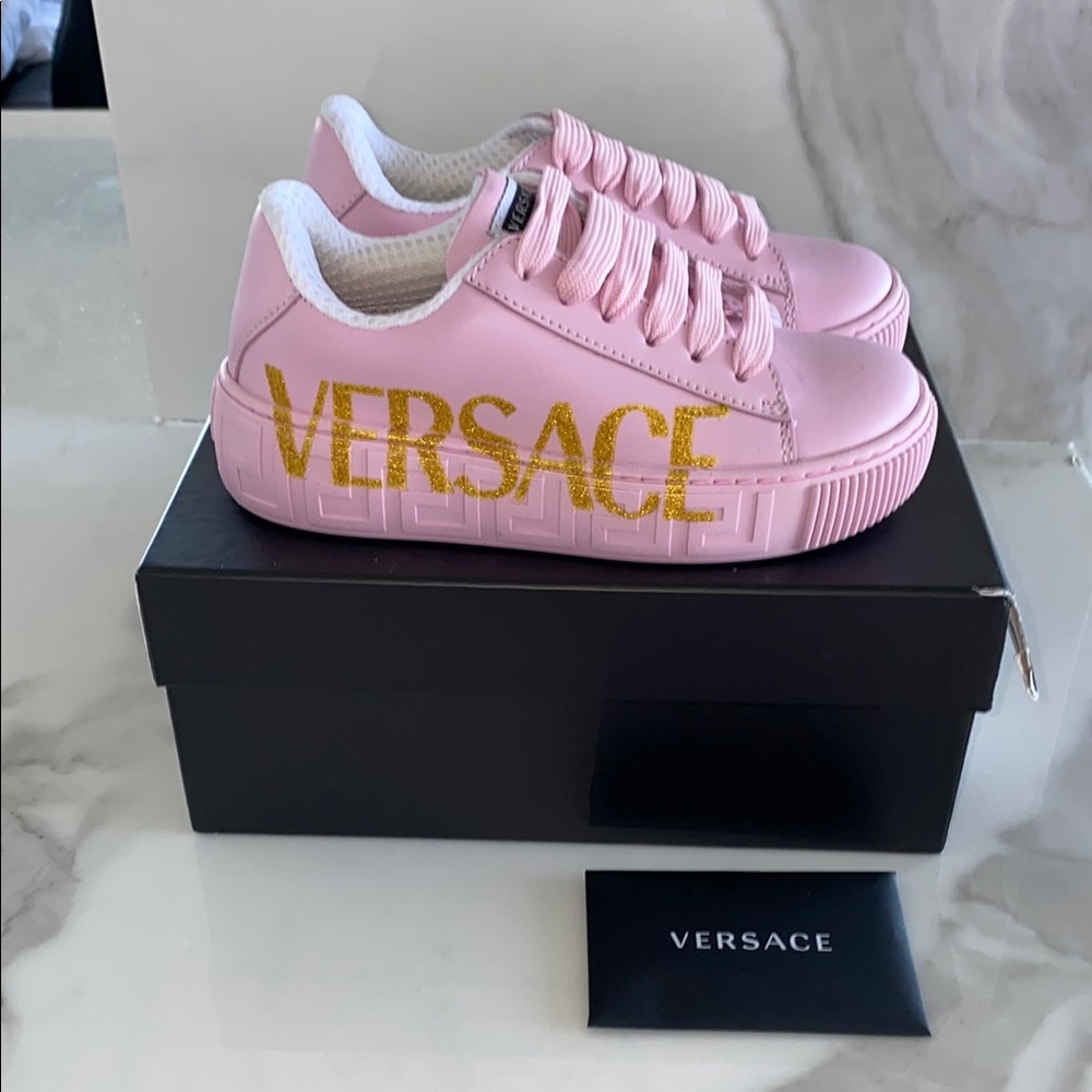 Versace Kids Pink Greca Sneakers
